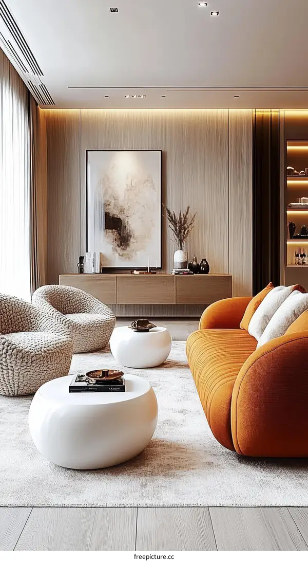 Modern Living Room Interior Design with Orange Sofa