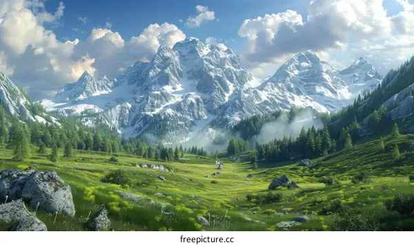 A Verdant Valley Nestled in Majesty's Embrace