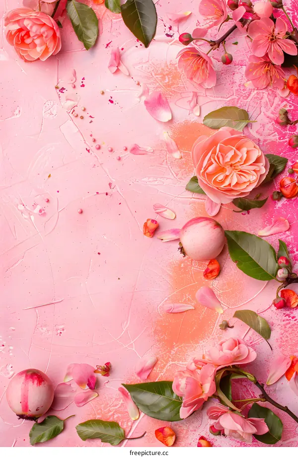 Pink Flowers and Petals on a Pink Background