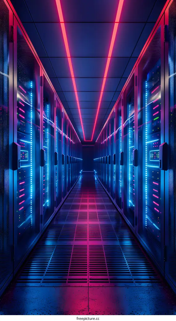 Neon Lights In A Server Room