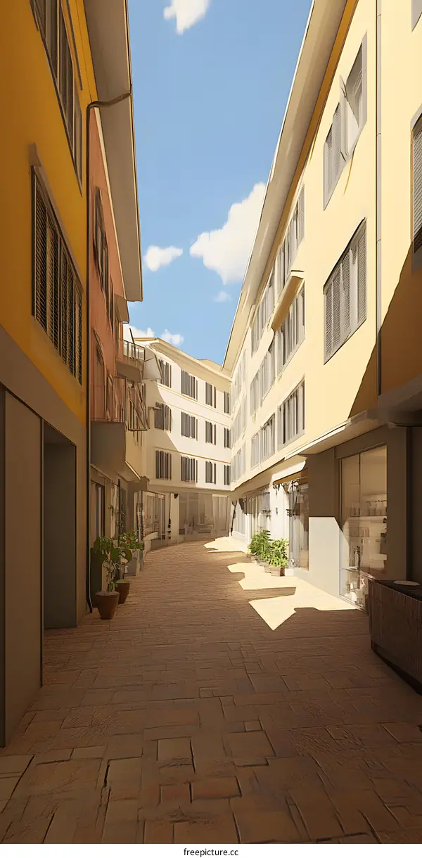 Narrow Italian Street Illustration, Narrow Cobblestone Alleyway, Vintage Italian Street, Classic Architecture