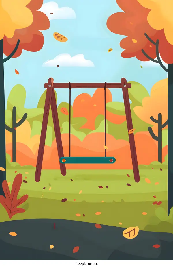 Autumn Swing Set in a Park