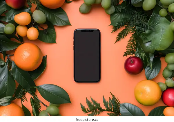 Phone on Orange Background With Fresh Fruit