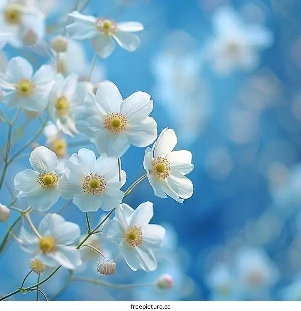 Delicate White Flowers Bloom on Tranquil Blue