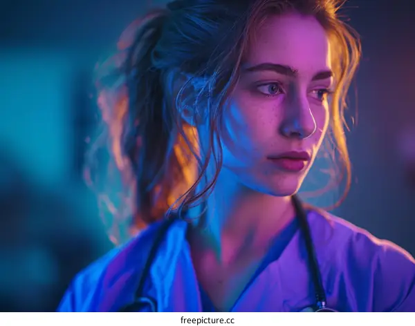 Portrait of Young Female Doctor in Neon Lights