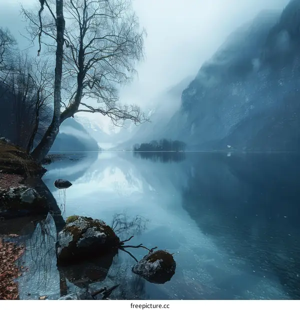 Foggy Mountains and Lake