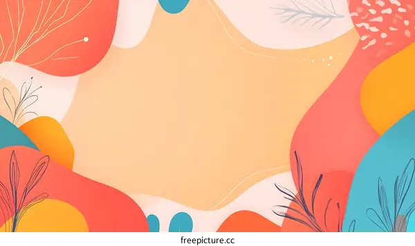 Abstract Colorful Shapes Background with Floral Elements