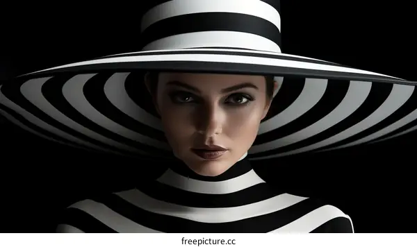 Black and white striped hat and bodysuit optical illusion
