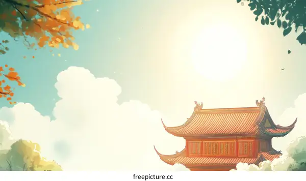 Autumnal Chinese Pagoda Landscape Illustration
