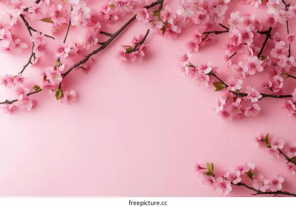 Beautiful Pink Cherry Blossoms on a Pastel Pink Background