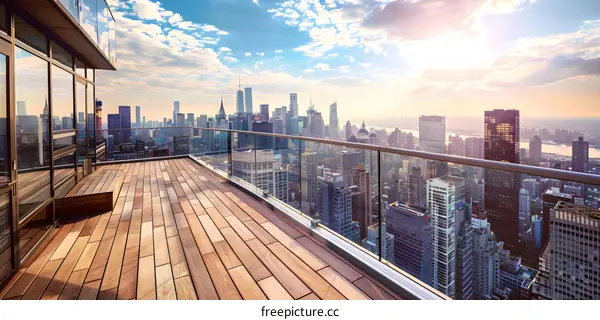 Modern Rooftop Balcony with Cityscape View in New York City