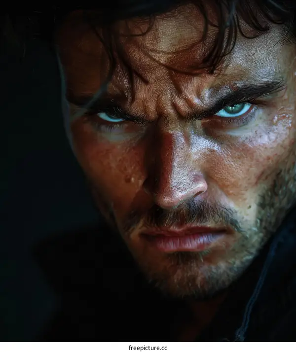 Close Up Portrait of a Man with Intense Expression