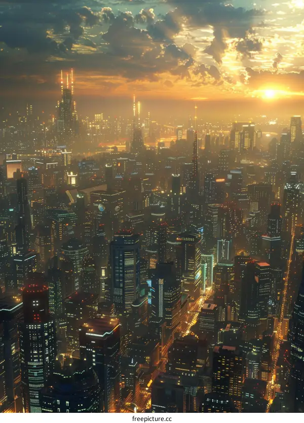 Futuristic City Skyline at Sunset