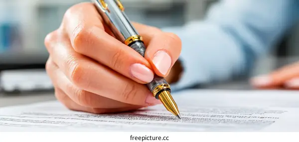 Woman Hand Writing on a Document