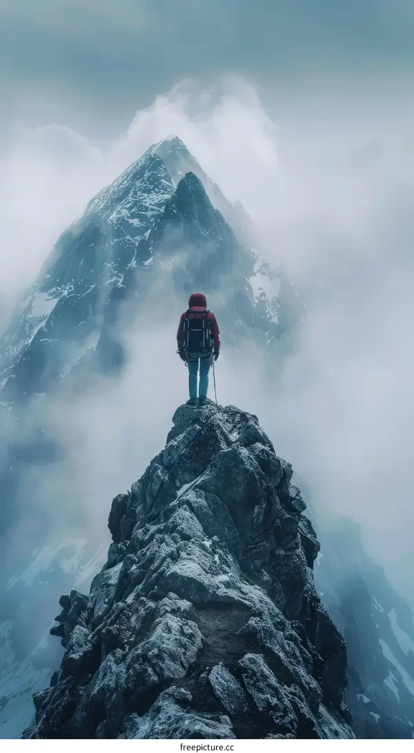 Man standing on the peak of a mountain looking at the view