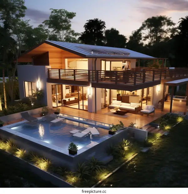 Modern tropical house with pool and terrace