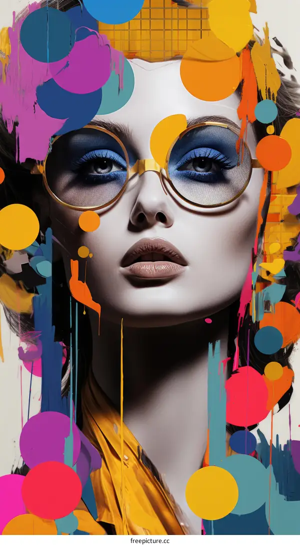 Portrait of a woman with glasses and colorful background