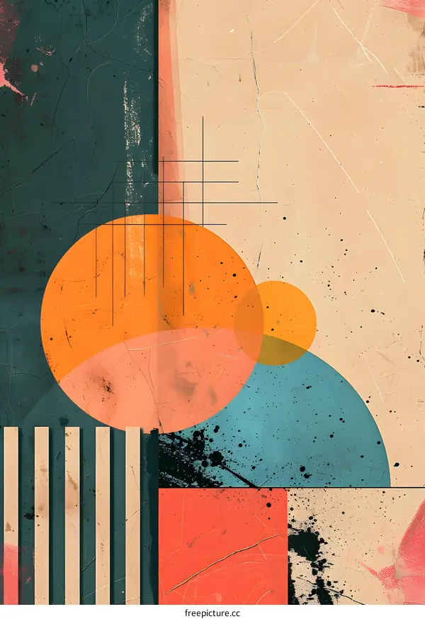 Abstract Geometric Shapes Background With  Orange, Pink, Blue, And Green Colors