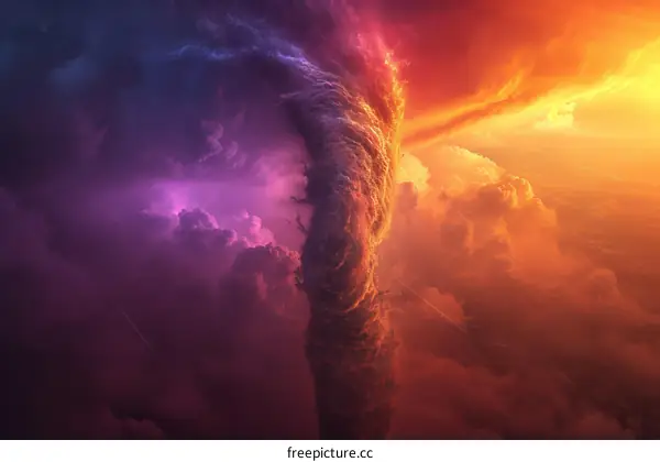 A powerful tornado sweeps through the sky