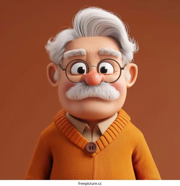 3D rendering of a grandpa with white hair and mustache