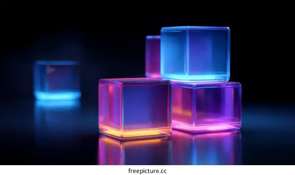 Abstract Neon Cubes Geometric Design