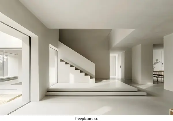 Modern Minimalist Staircase In White And Grey Interior Design