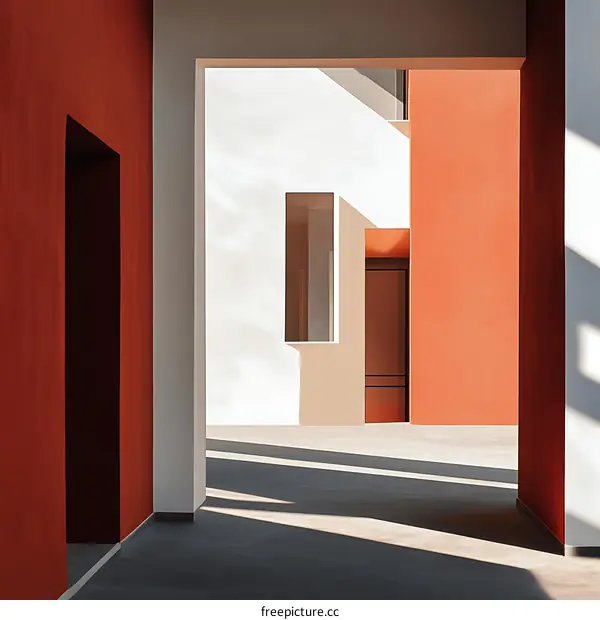 Minimalist Architecture with Geometric Shapes and Red Walls