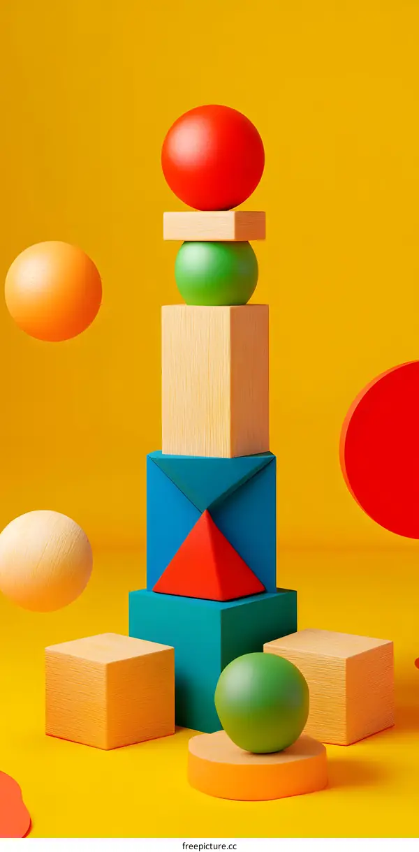 Abstract Colorful Geometric Shapes 3D Render