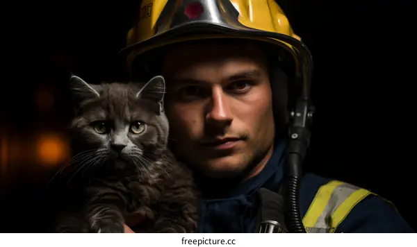 Firefighter Rescues Cat from Burning Building