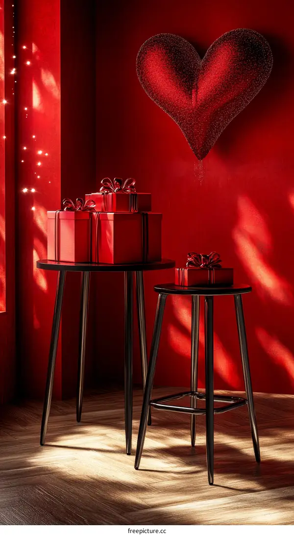 Red Heart-Shaped Wall Decor with Gifts