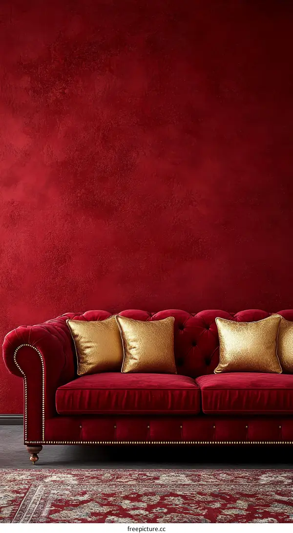 Red Velvet Sofa in Classic Style Interior