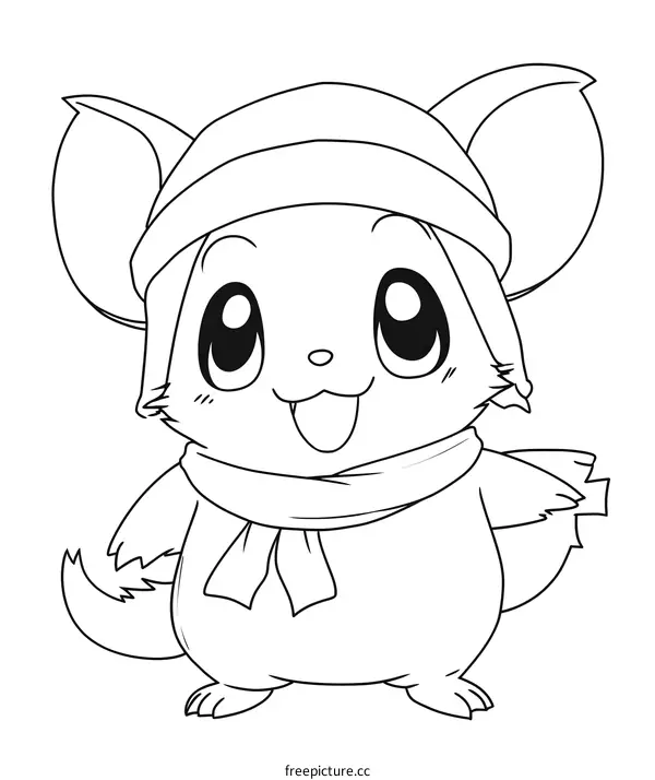 Cute Cartoon Animal Illustration with Hat and Scarf