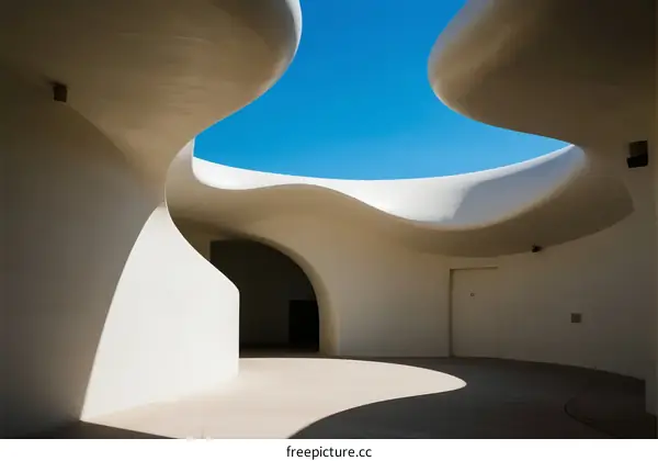 Organic Curved Architecture with Skylight and White Walls
