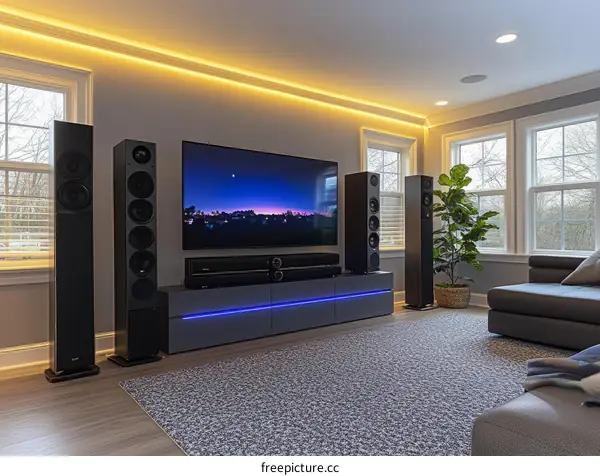 Home Theater Room Interior Design with Speakers and TV