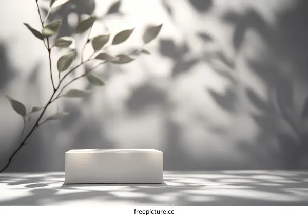 Minimalist White Display Podium with Greenery Shadows