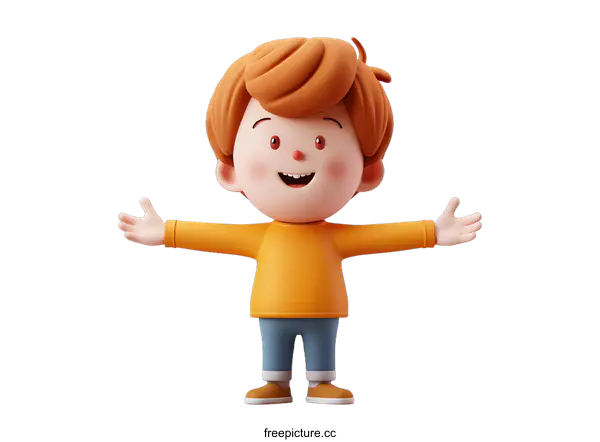 [Transparent Background PNG]Smiling Cartoon Boy Character with Open Arms