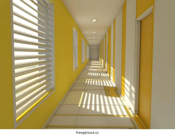 Yellow and White Corridor with Blinds