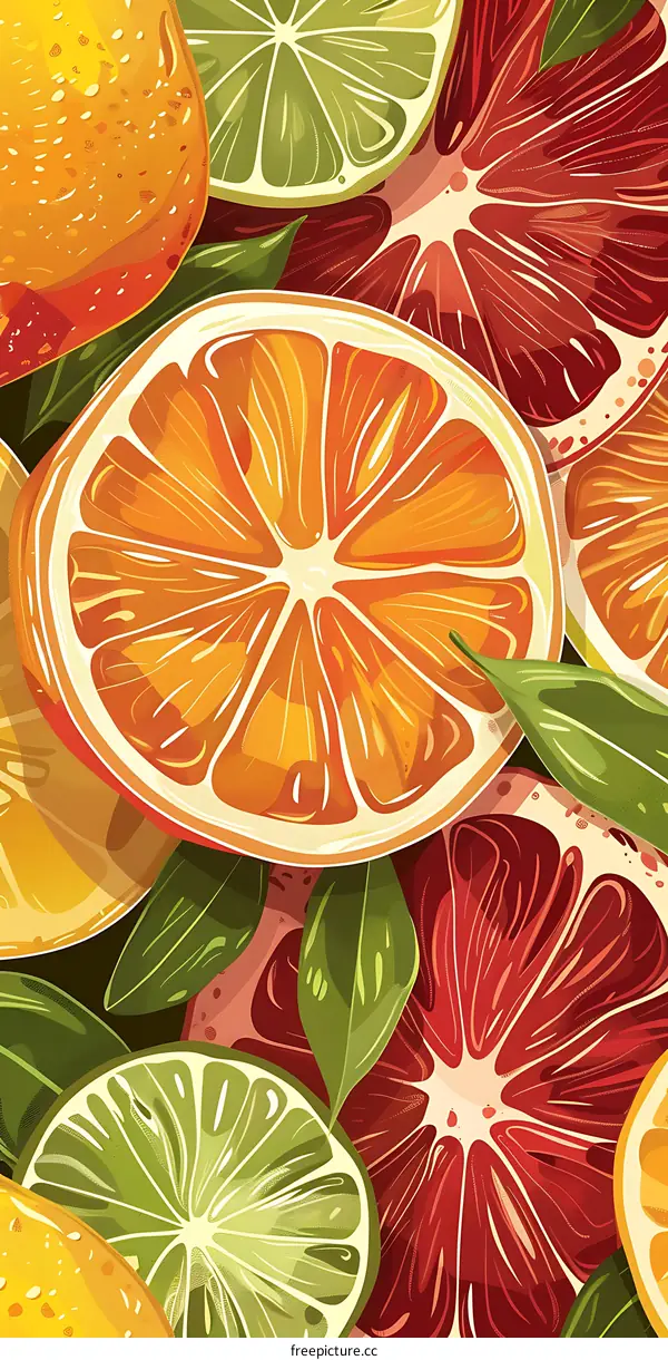 Fresh Citrus Fruit Slices Background Illustration