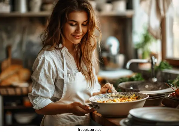 Young woman cooking in the kitchen