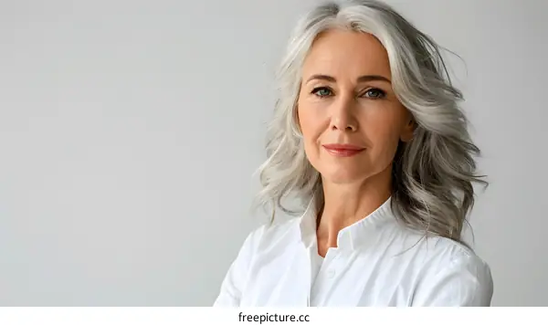 Portrait of a Confident Mature Woman with Grey Hair