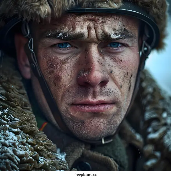 Portrait of a soldier in a winter uniform