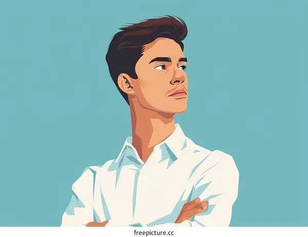 Portrait of a young man with brown hair and blue eyes