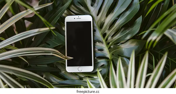 White Smartphone on Green Leaves