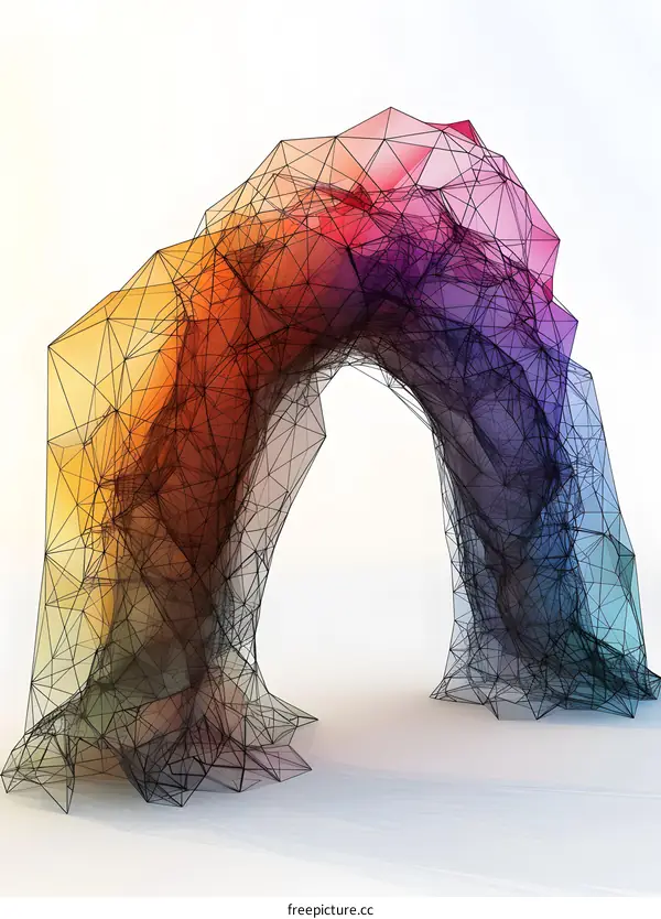 Abstract Wireframe Arch with Colorful Gradient