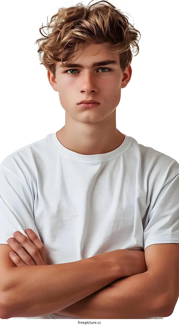 Close-up portrait of a handsome young man with crossed arms