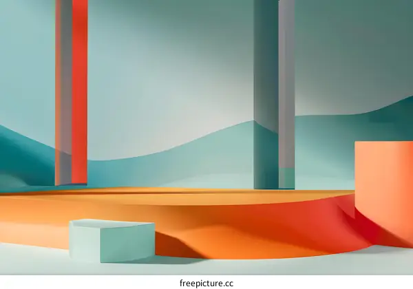 Abstract Geometric Shapes Minimalist Background With Orange and Blue