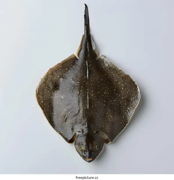 A dark brown stingray on a white background