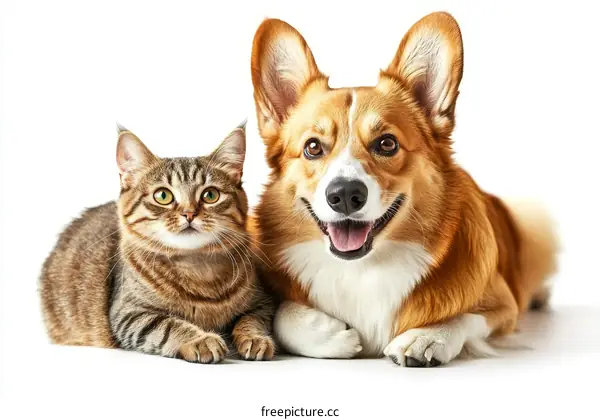 Friendly Cat and Dog Posing Together