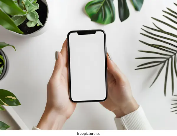 Woman Hands Holding Smartphone With Blank Screen