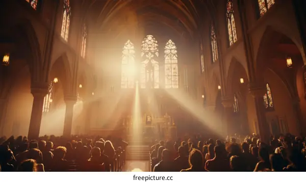 stained glass windows sunlight church pews